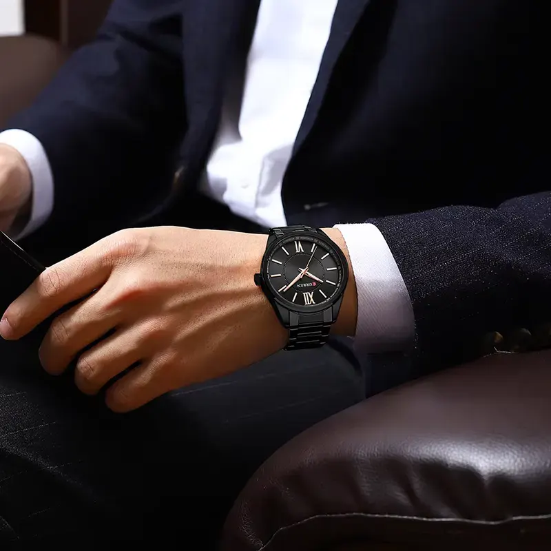 Curren Luxury Black Dial Window Material Men's Watch- 8423